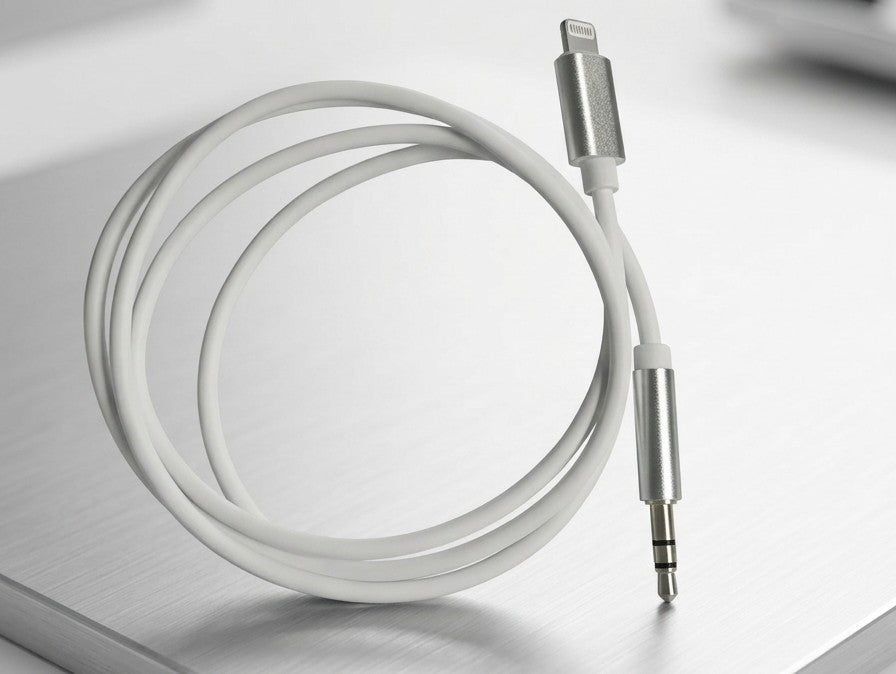 Campus Zone white Lightning to 3.5mm AUX adapter cable with metallic connectors for iPhone and iPad audio connection