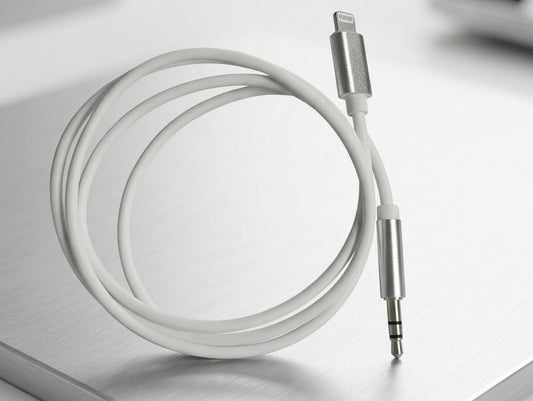 Campus Zone white Lightning to 3.5mm AUX adapter cable with metallic connectors for iPhone and iPad audio connection