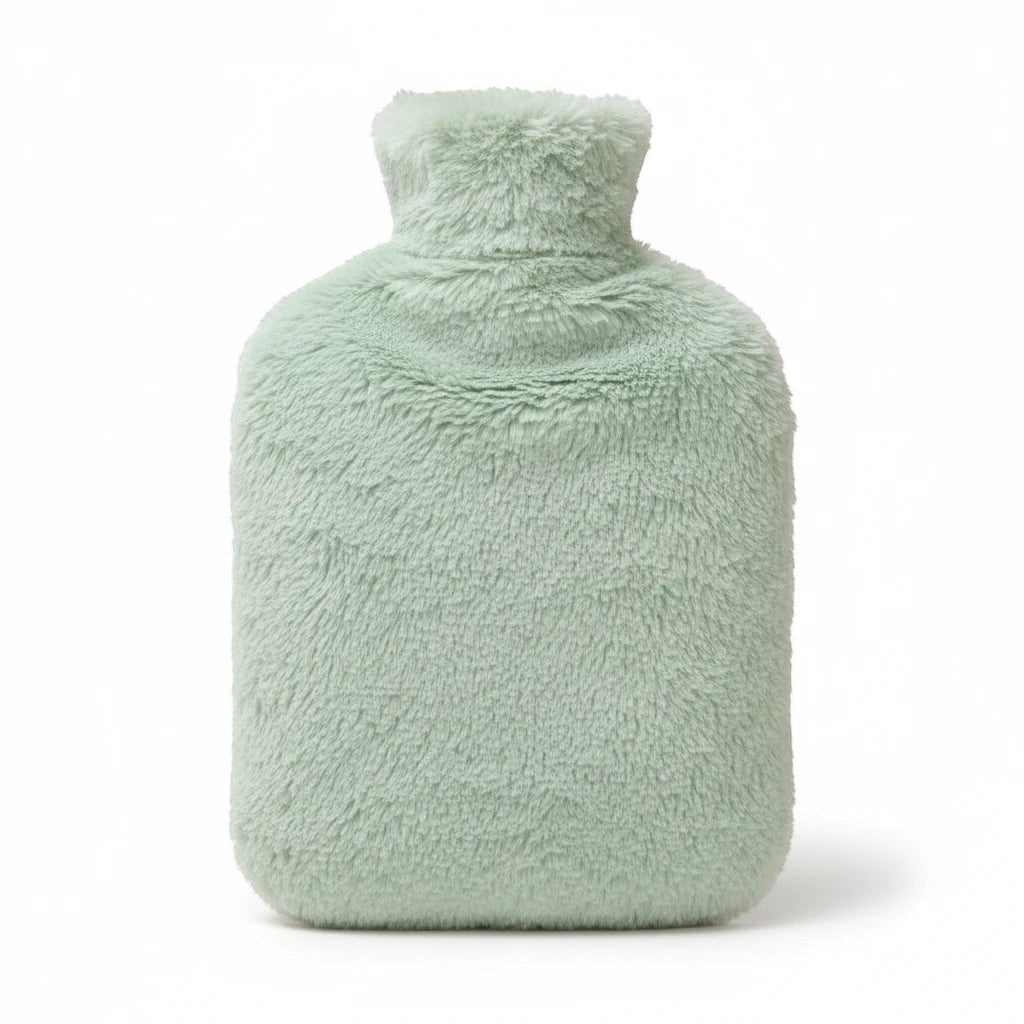 Campus Zone plush mint green faux fur hot water bottle for cozy winter comfort