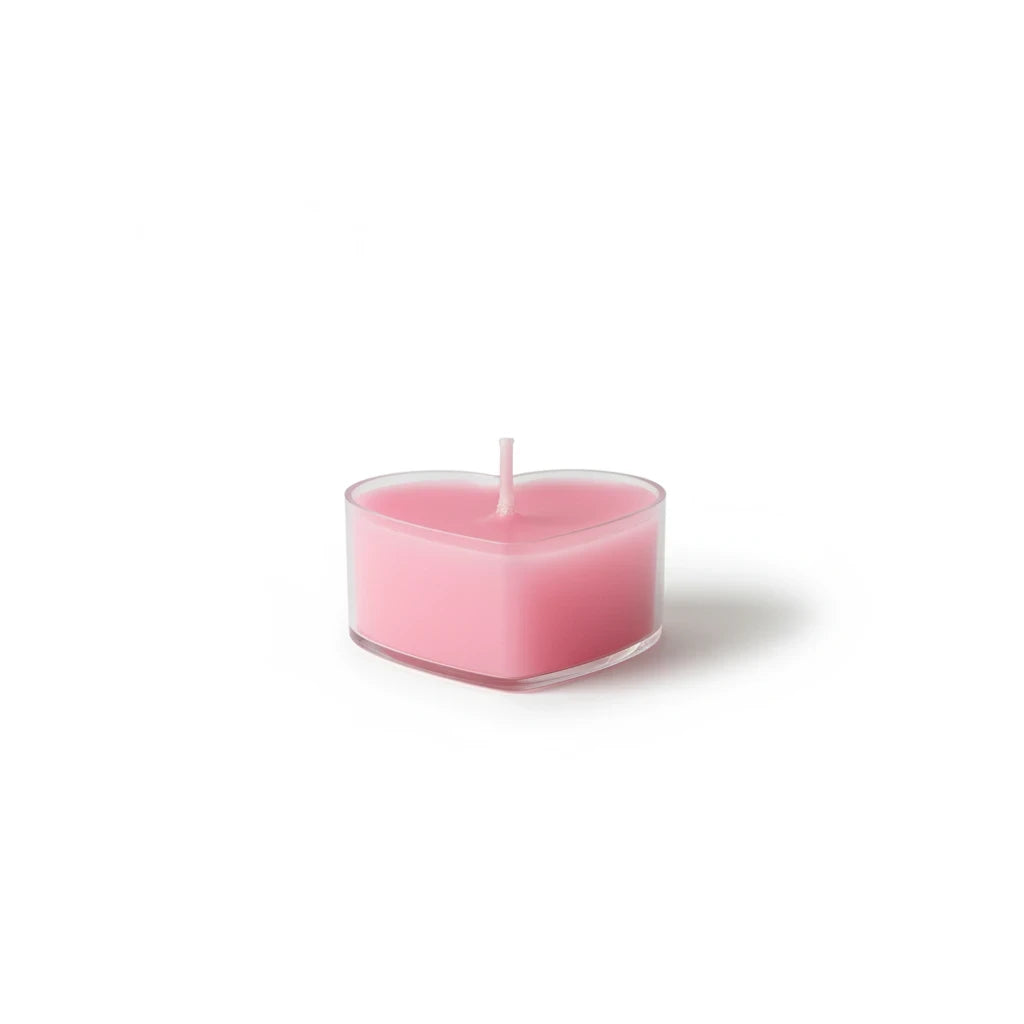 Campus Zone pink heart-shaped tea light candle in a clear plastic holder for romantic home decor