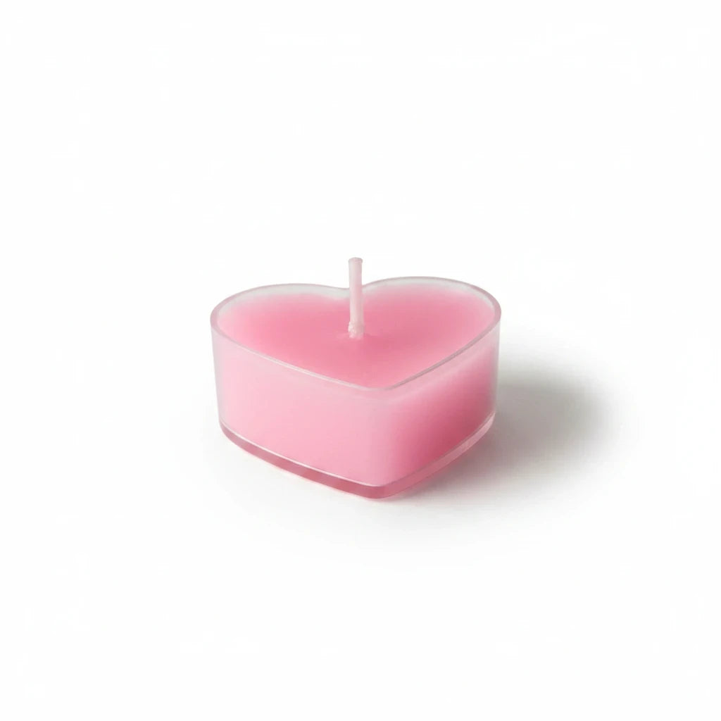 Campus Zone pink heart-shaped tea light candle in a clear plastic holder for romantic home decor
