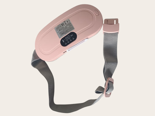 Campus Zone pink wearable menstrual heating pad with adjustable elastic strap and digital display for cramp relief