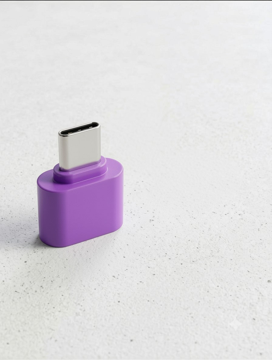 Campus Zone purple USB-C OTG adapter for connecting peripherals to Android phones and tablets on a white surface.